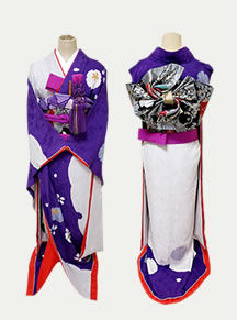 リメイクした紫色の引き振袖