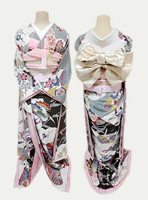 リメイクした灰色の引き振袖