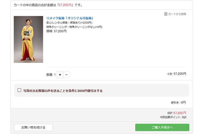 カートに入ったリメイク振袖