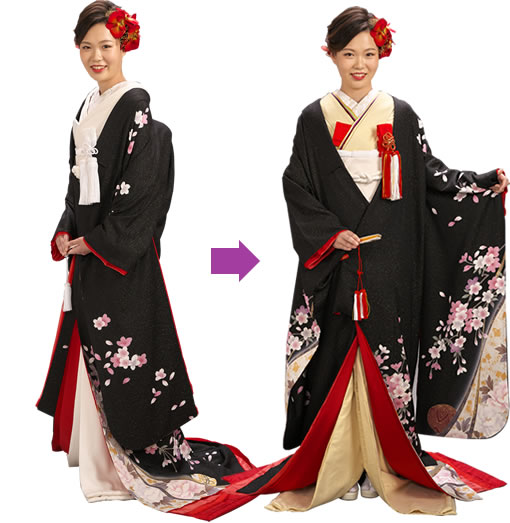 色掛下を着た色打掛