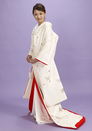 白無垢パール箔で花丸紋・鶴柄の本手描き友禅落款入り