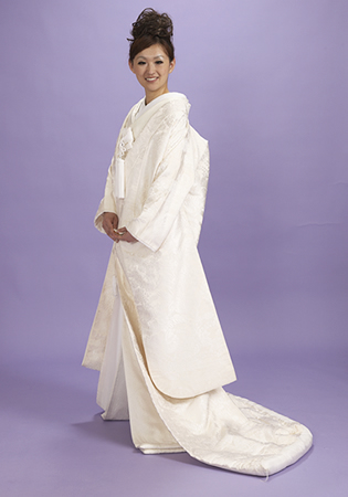 白無垢鴦に花輪・四季花柄の唐織