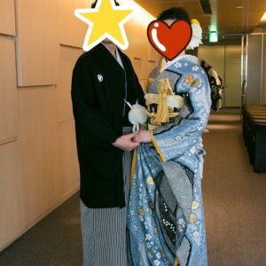水色のリメイク振袖を着た花嫁
