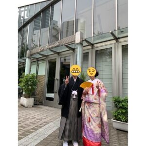 薄紫色のリメイク振袖を着た花嫁