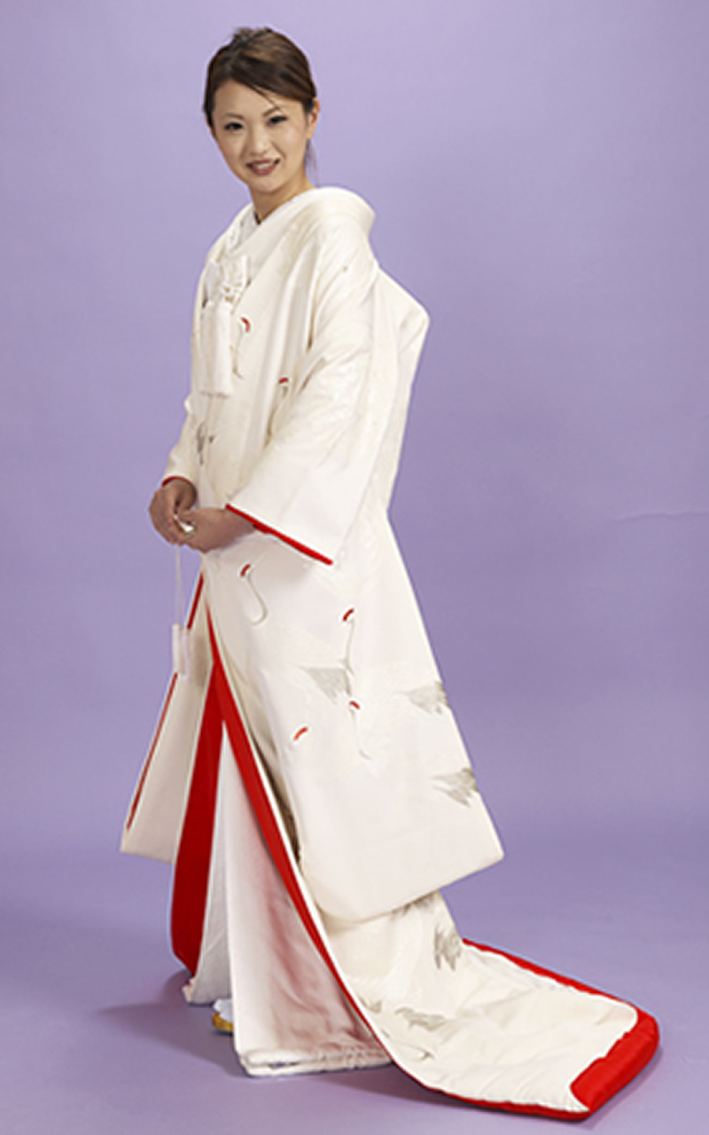 白無垢レンタル　パール箔で花丸紋・鶴柄の本手描き友禅　落款入り