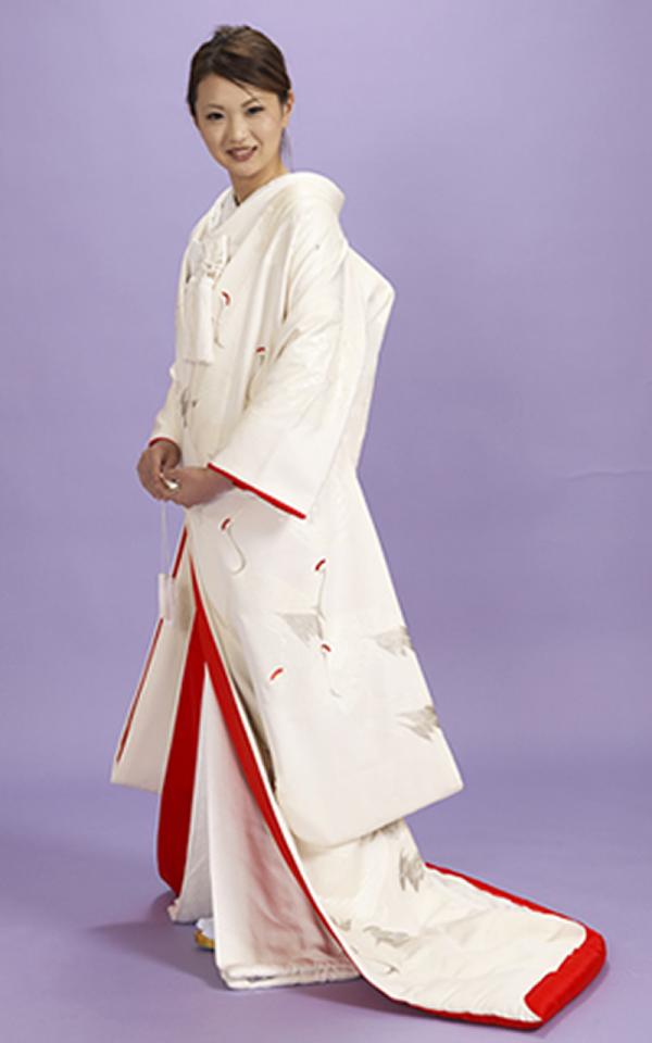 白無垢レンタル　パール箔で花丸紋・鶴柄の本手描き友禅　落款入り