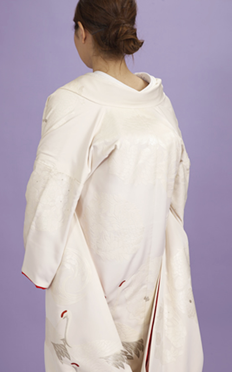 白無垢レンタル　パール箔で花丸紋・鶴柄の本手描き友禅　落款入り