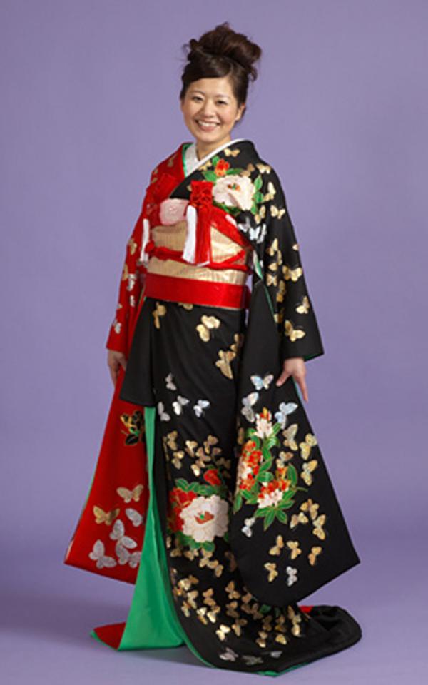 引振袖レンタル 縦に染分けられた珍しい金彩友禅落款入り