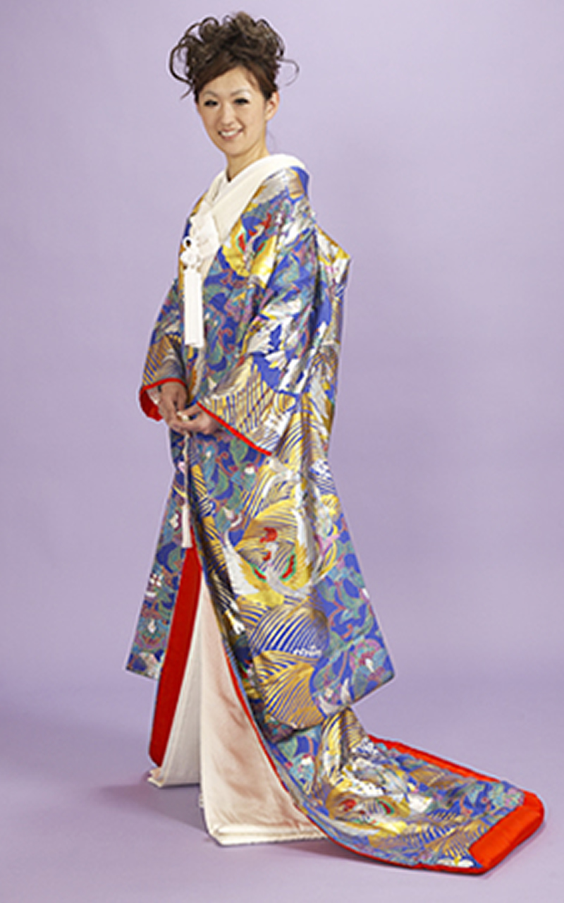 金彩友禅色打掛レンタル　青地に牡丹柄