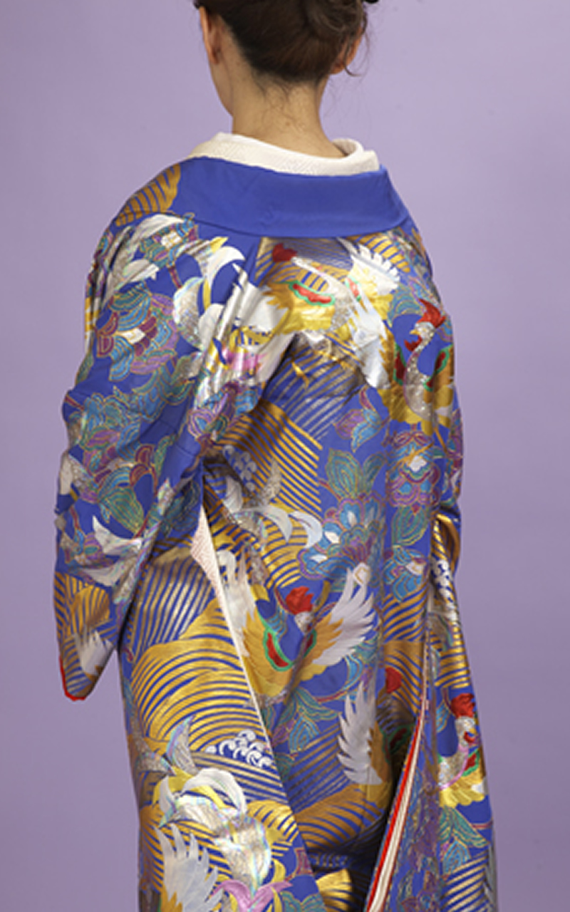 金彩友禅色打掛レンタル　青地に牡丹柄