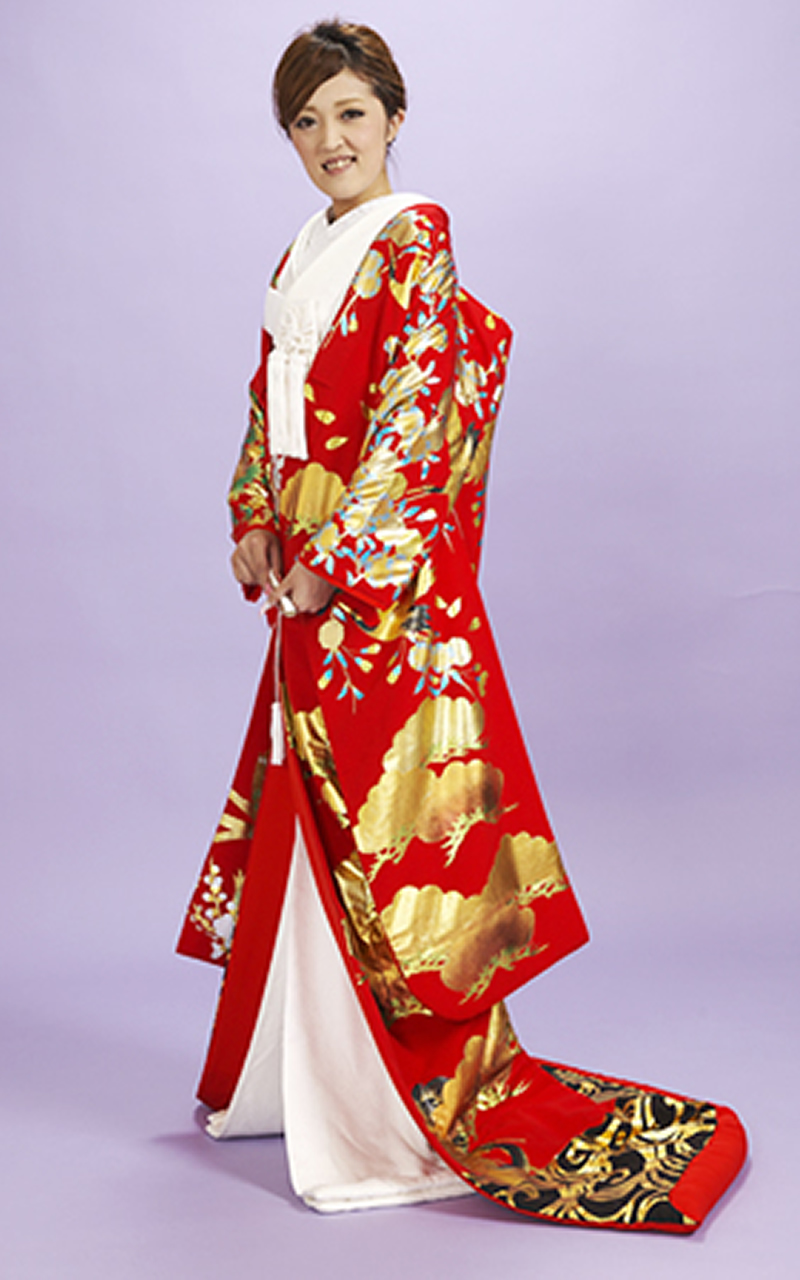 本手描き友禅赤地色打掛レンタル