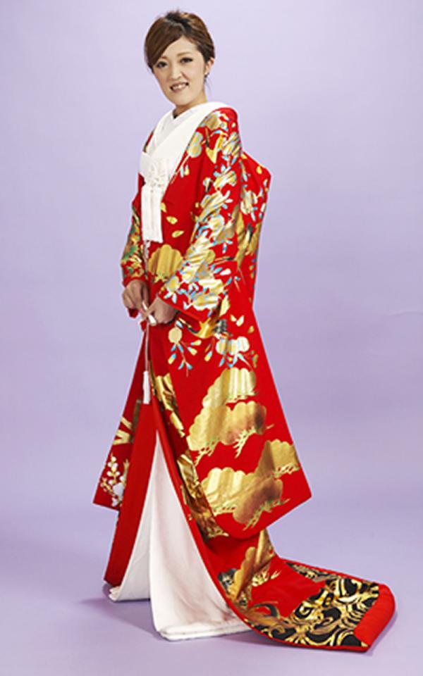 本手描き友禅赤地色打掛レンタル