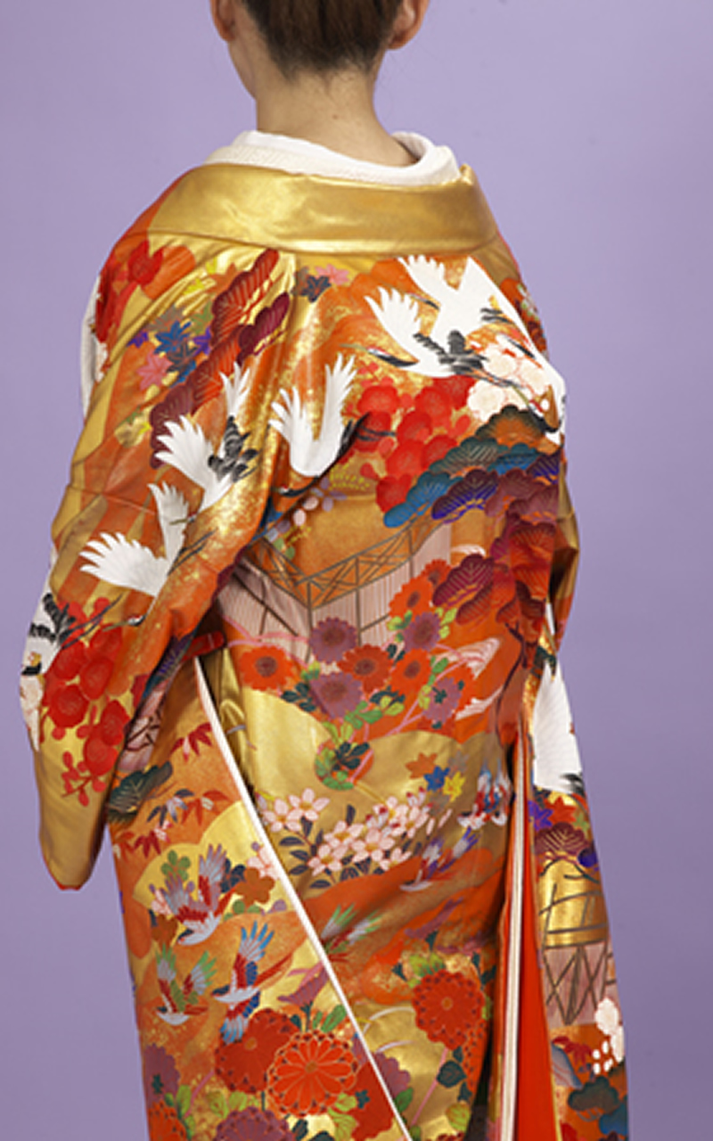 オレンジ地本手描き友禅色打掛レンタル