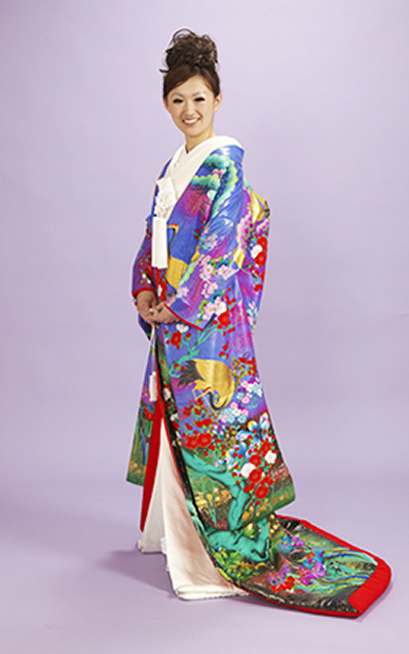 青と紫地本手描き友禅色打掛レンタル