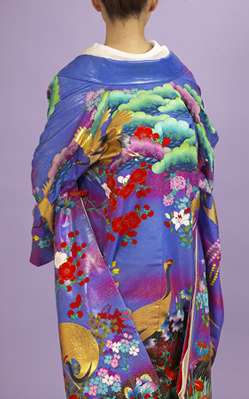 青と紫地本手描き友禅色打掛レンタル