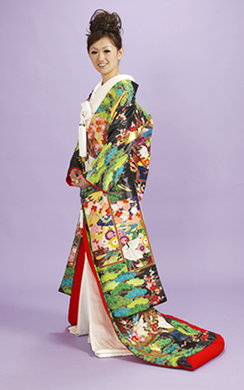 本手描き友禅色打掛レンタル　漆箔黒地