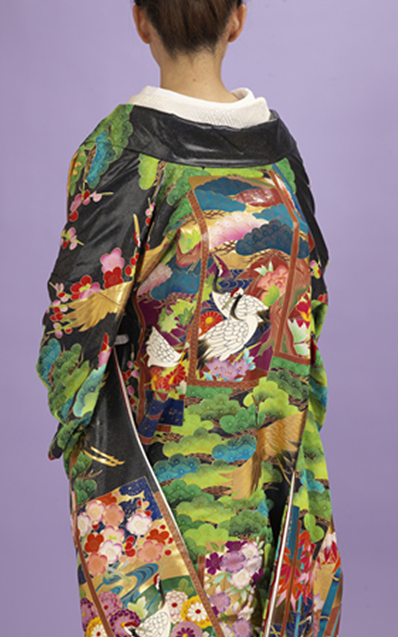 本手描き友禅色打掛レンタル　漆箔黒地