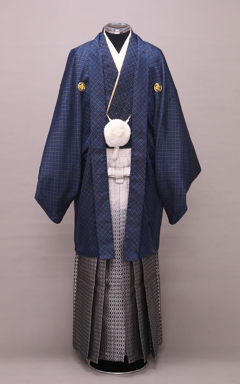 紺地チェック柄紋付