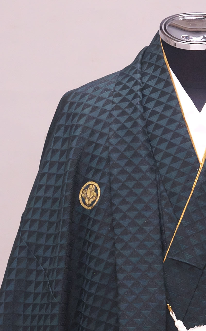 深緑地の鱗文紋付レンタル