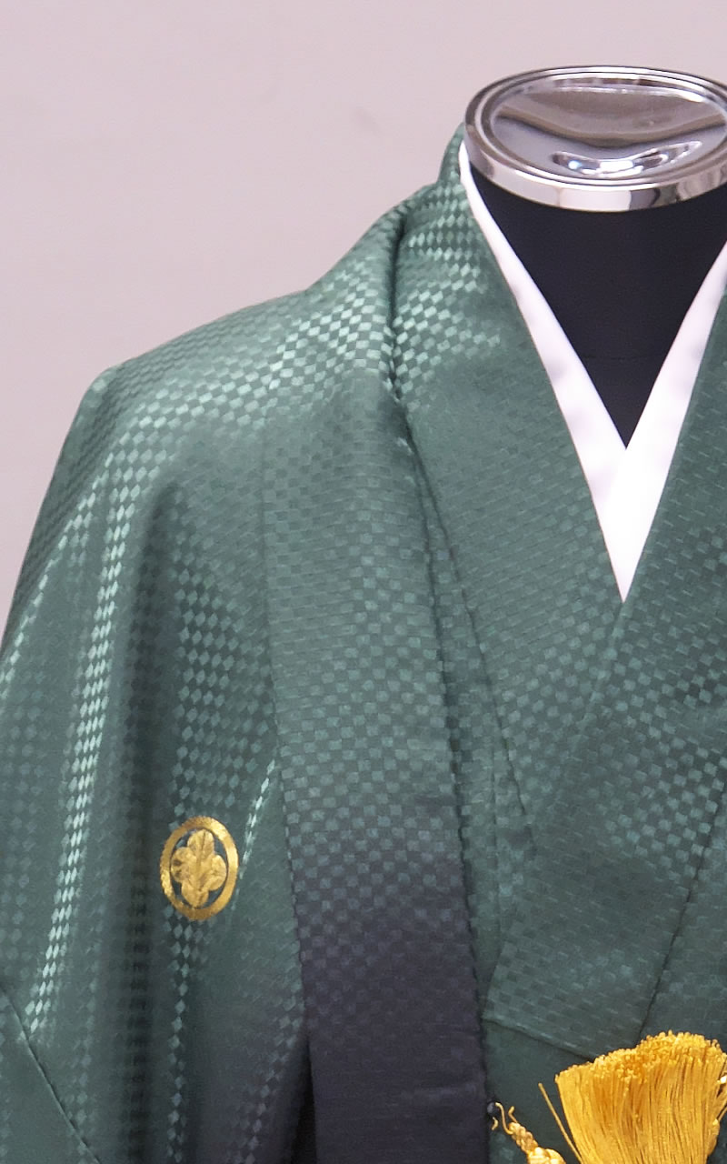 浅葱色の市松文様紋付レンタル