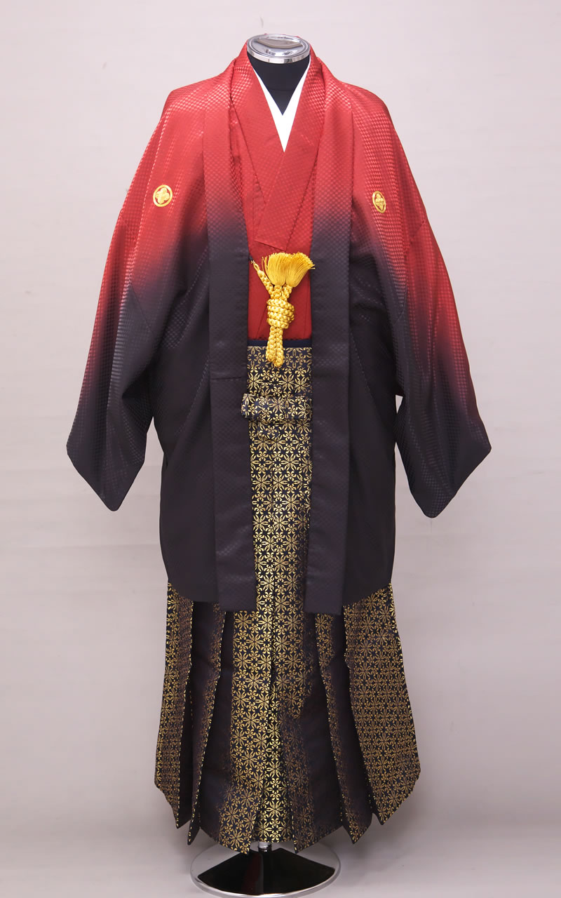 赤地の市松文様紋付レンタル