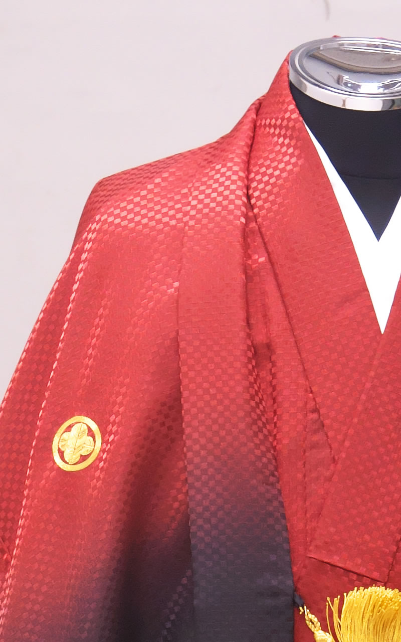 赤地の市松文様紋付レンタル