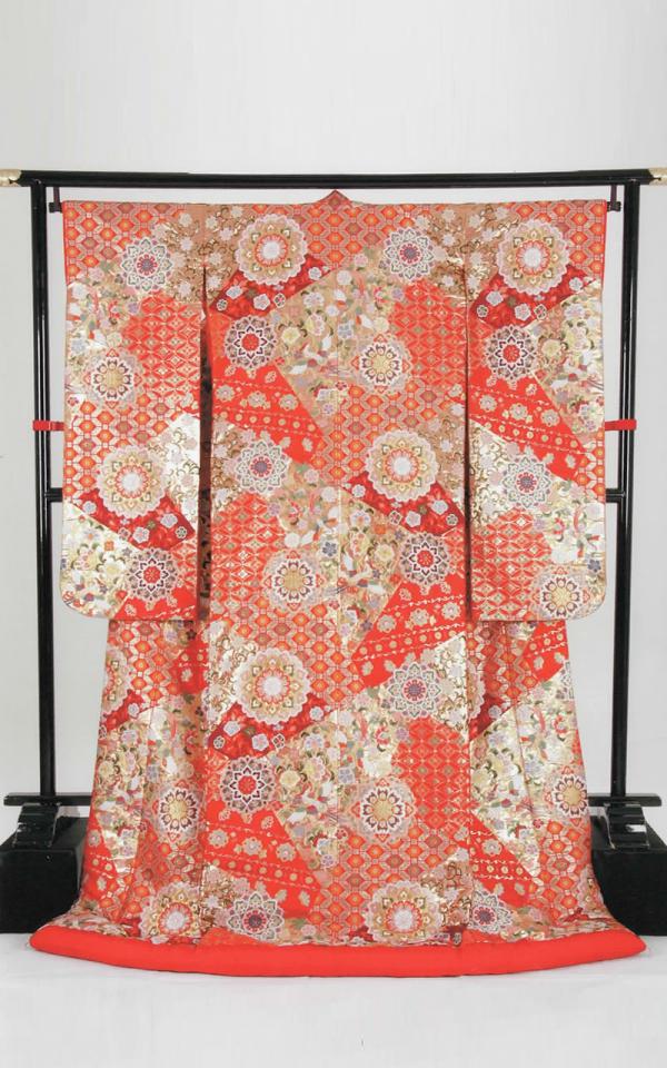 色打掛レンタル　唐織 赤地に鳳凰の正倉院文様