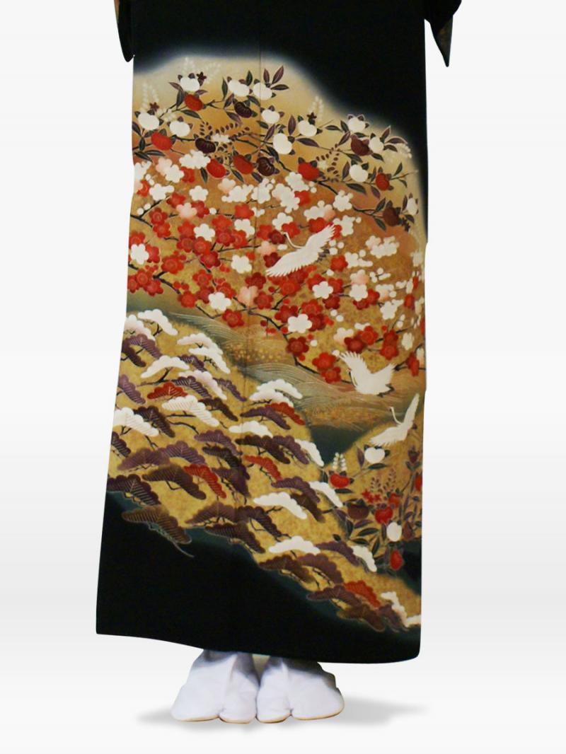 橘に鶴・梅の黒留袖