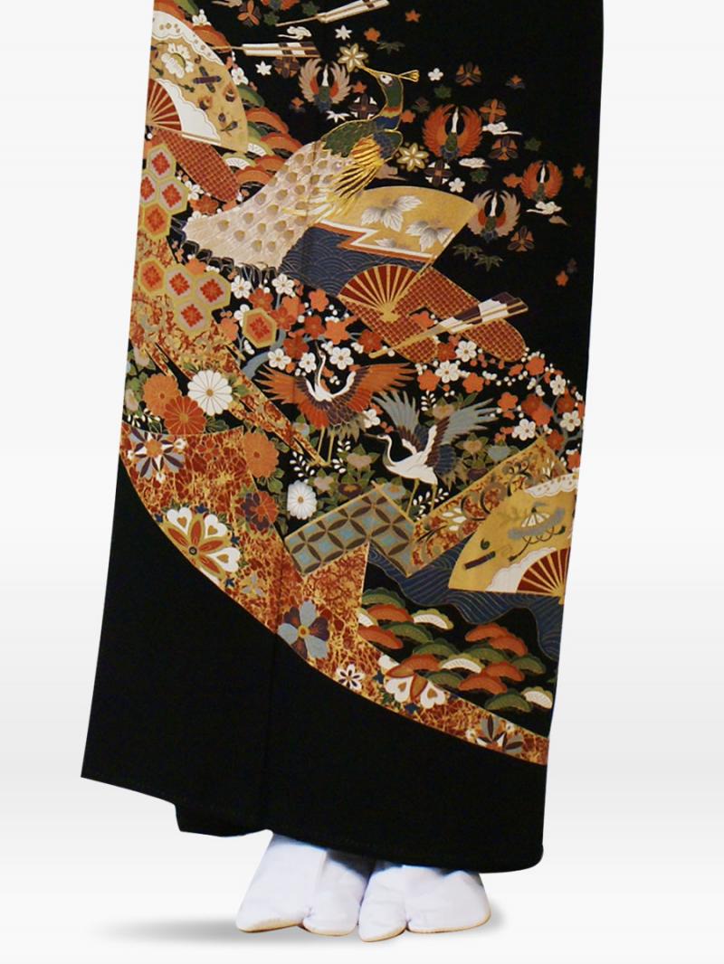 花・扇・鶴・鳳凰の黒留袖