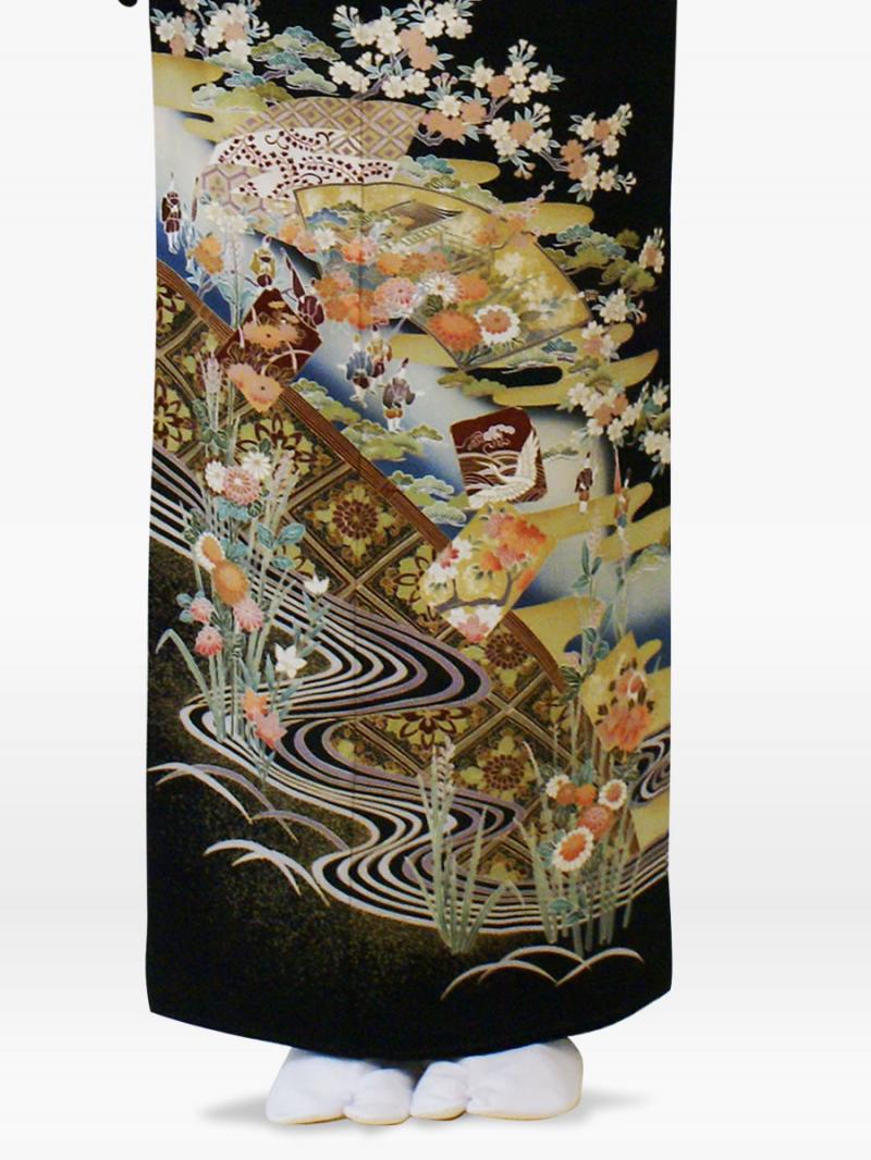 扇・りんどうの黒留袖