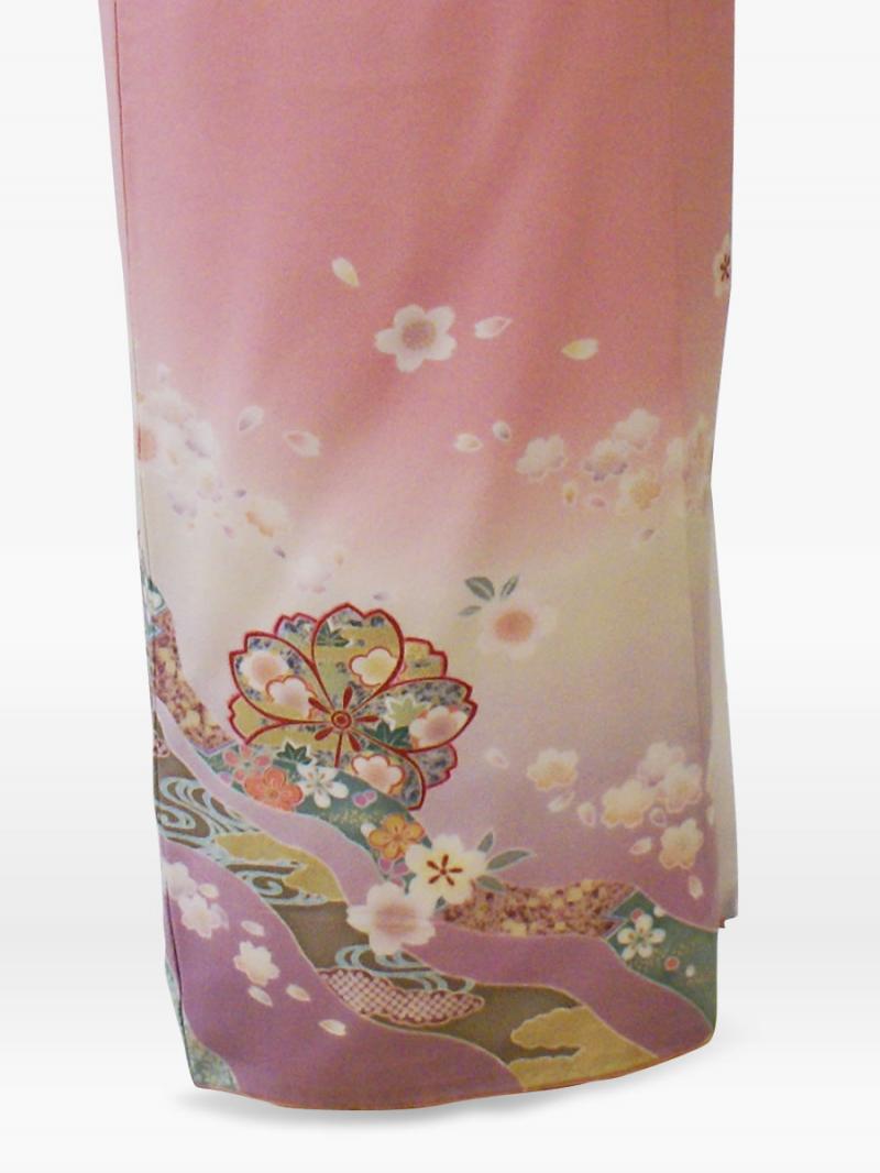 ピンク色の扇面に桜の色留袖