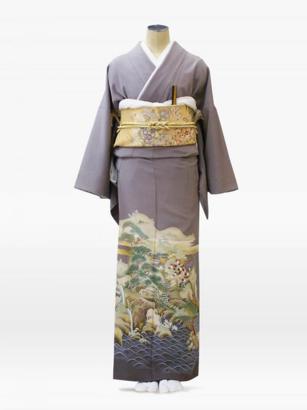 藤色の自然風景文様の色留袖